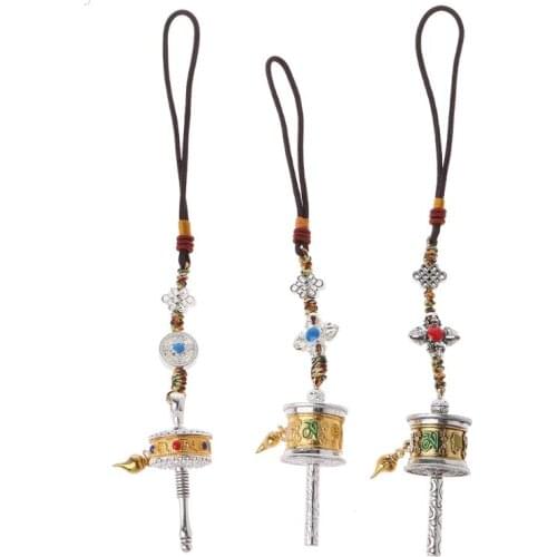 Tibet Prayer Wheel Spinner Key Chain Om Mani Padme Hum Spirited Tibetan Nepal Carving Rotatable Keyring Buddhism Jewelry W0YA