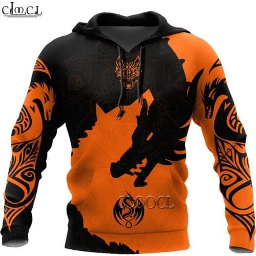 HX Orange Tattoo Dragon And Wolf 3D All Over Print Men Women Hoodies Sweatshirt Unisex Streetwear Zipper Pullover Casual Jacket