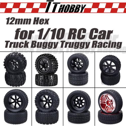 TTHOBBY 4pcs RC Wheels Tires 12mm Hex Hub Rim Wheel Tire for 1/10 1/14 1/16 RC Car Truggy Monster Truck Desert Racing Traxxas