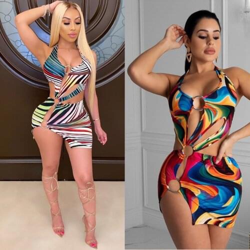 Occident Bohemian Style Sexy Hanging Neck Swimsuit Elastic Band Backless Dress Beach Dress Swimsuit Party Dress BN042