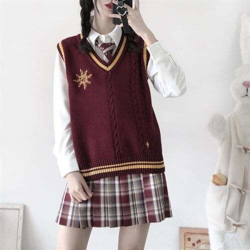 S-XL Women Men Autumn Winter Long Sleeve Knit Vest Tops Pullovers V Neck Couples Sweaters For JK School Uniform Student Clothe
