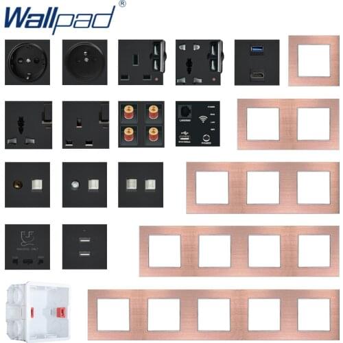 Wallpad DIY Module Brown Aluminum Panel Wall Power Socket Electrical Outlet S6 Function Key Free Combination