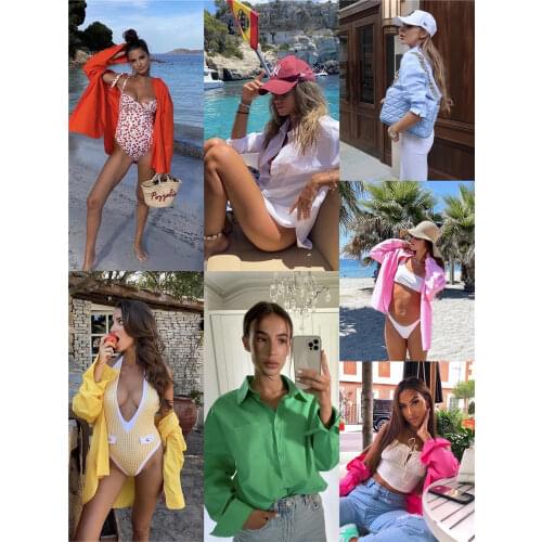 2021 Spring Sweet Woman Pink Loose Basic Cotton Shirt Female Streetwear Solid Shirts Girls Oversized Outwear