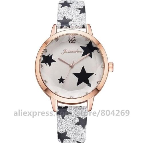 Female Elegant Wrist Watch Analog Quartz Leather Band Luxury Star Dial Bracelet Women Watch Girl Clock