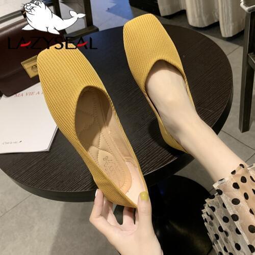 Lazyseal New Square Head Women Flats Shallow Slip on Dress Flat Footwear Candy Color Mature Woman Boat Shoes Ladies Ballet Flats