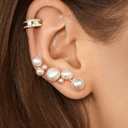 2020 trendy women Pearl metal ear clip ear-free set earrings womens party accessories gift earrings wholesale