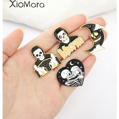 5 Styles Grim Reaper Enamel Lapel Pins Romantic Skeleton Badge Brooches for Men Women Lover Death Dark Scary Creepy Goth Jewelry