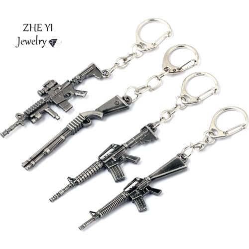 ZHEYI 60mm CSGO Weapon Model Metal Keychain Silver Plated Machine Gun Model Key Ring Collectible Jewelry Accessories Gift