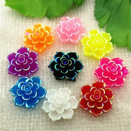 DIY 20pcs mix 20mm AB Resin 3d flower Flatback Rhinestone Wedding buttons crafts