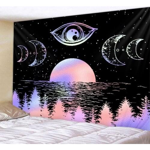 Gradient black and white moon tapestry mandala bohemian wall decoration psychedelic scene lace starry sky artist home decoration