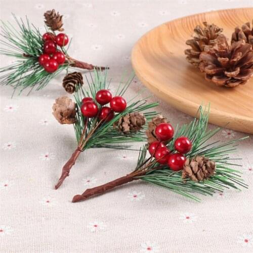 Artificial Red Flower Christmas Berry Pine Cone Picks With Holly Branches For Holiday Floral Decor Flower Crafts