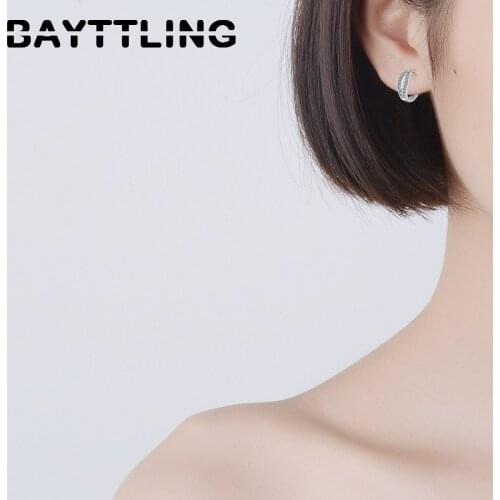 BAYTTLING 925 Sterling Silver Exquisite CZ Zircon Mini Earrings For Women Fashion Luxury Wedding Gift Jewelry