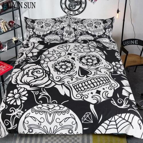 Lai Yin Sun Bedding Set Bedding Set Boho Mandala Golden Indian Design Duvet Cover Bed Set 3PCS Black skull