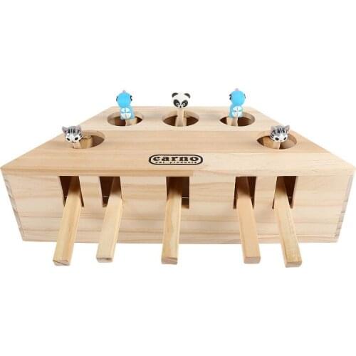 Cat Hunt Toy Chase Mouse Solid Wooden Interactive Maze Brain Game Pet Hit Hamster With 3/5-holed Mouse Hole Catch Bite Catnip