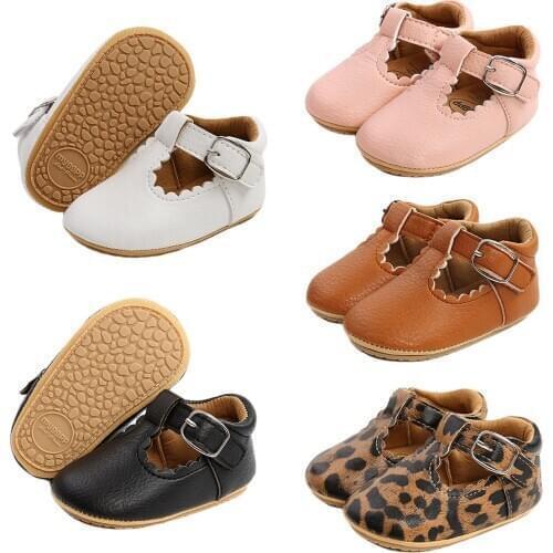 Infants Girl Leather Shoes Walking Decoration Anti-Slip Hollow-out Ruffle Hem Birthday Gift Sneaker Leopard / Solid for 0-18M