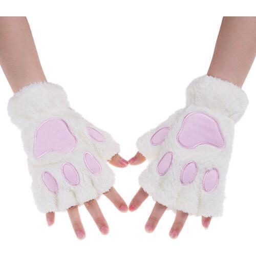 Hot Lovely Women Cat Claw Paw Mitten Plush Glove Costume Cute Winter Warm Half Finger Gloves Women Female Gloves Mitten