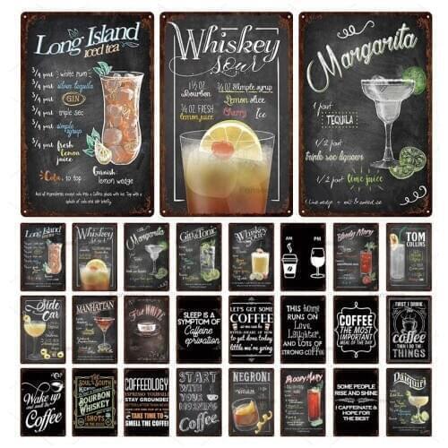 Lemon Whiskey/Coffee Metal Tin Signs Plaque Vintage Cocktail Decorative Plates Wall Decor For Cafe Bar Pub Club Iron Painting