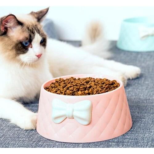 Pet Dog Feeding Food Bowls Puppy Shock-proof Lovely Bowknot Decor Feeder Dish Bowel Prevent Obesity Dogs Supplies