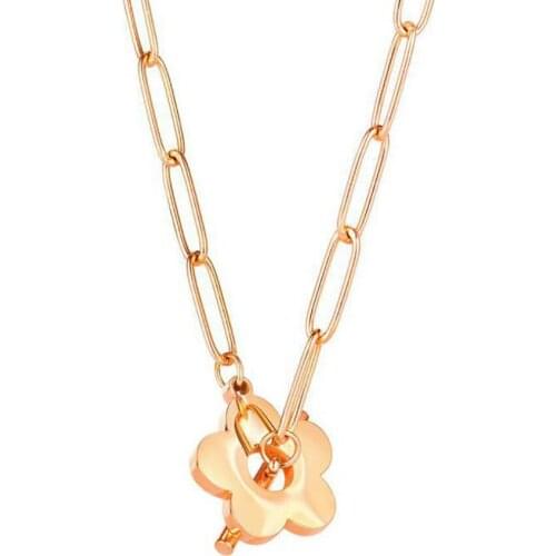 Stainless Steel Fashion Delicate Gold Flower Pendant Necklace Women Gift For Him with Chain