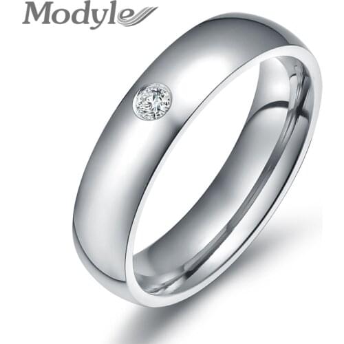 Modyle Fashion Wedding Rings for Women Stainless Steel Rings with CZ Stone High Quality 3 Colors Ring Jewelry