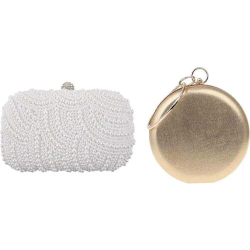 Fashion Clutch Bag Beaded Party Bridal Handbag Wedding Evening Purse & Round Shaped Women Evening Bags Gold