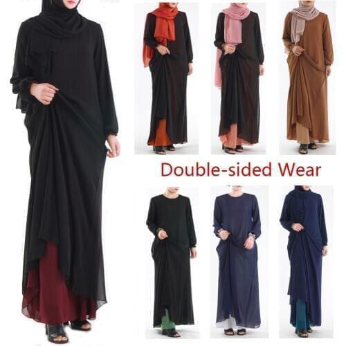 Muslim Dress Muslim Fashion Ins High-dense Chiffon Double-sided Wear Classic Base Muslim Long Dresses Abaya Dubai Abaya Turkey