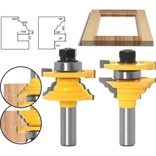 2Pcs 1/2 12mm Shank Milling Cutter Set Wood Carving Bit Tungsten Carbide With Bearing Router Bit For Woodworking Door Slotting