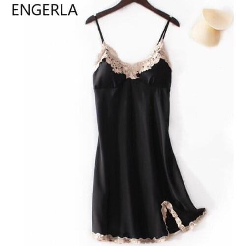2021 New Satin Soft Nightdress Nightgown Women Summer Suspender Skirt Sleepwear Sexy Lace Spaghetti Strap Nightdress