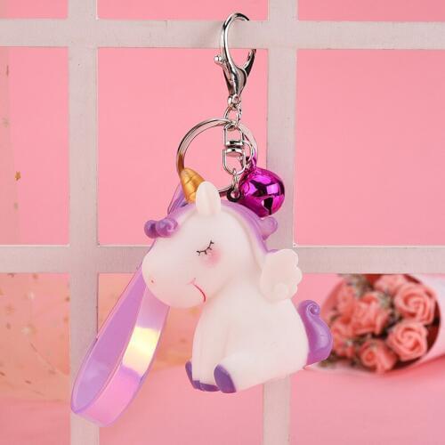 New Arrival Cartoon Cute Unicorn Keychain Key Ring Sound Flash Rope Childrens Sound Toy Bell Backpack Accessories