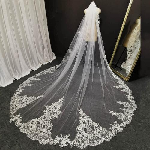 New 3.5 Meters Lace Wedding Veil with Comb 350cm White Ivory Long One Layer Bridal Veil Wedding Accessories
