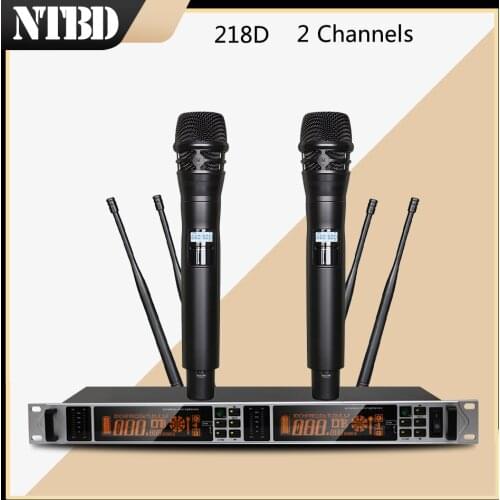 NTBD Stage Performance School Party Home KTV Karaoke 218D UHF Professional Dual Wireless Microphone System Dynamic Big Screen