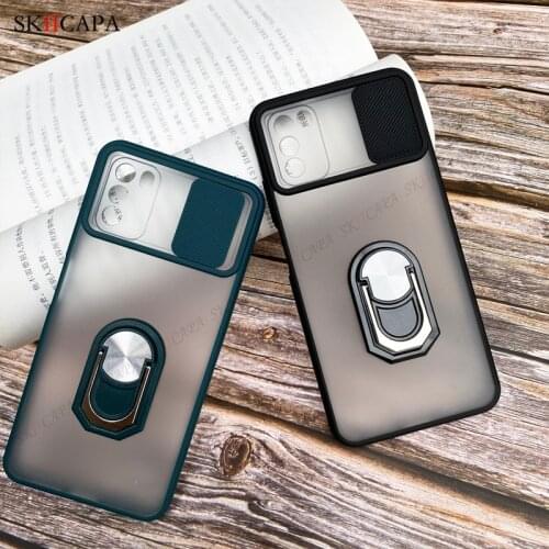 Push Window Lens Shockproof Phone Case For Xiaomi POCO M3 X3 Case Magnetic Ring Stand Holder Matte Back Cover For POCO X3 NFC