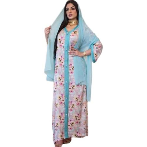Ramadan Eid Muslim Women Long Dress Arabic Abaya Floral Printed Middle East Dubai Turkish Mororcan Caftan Female Vestido Ethnic