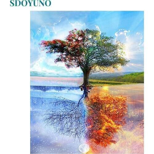 SDOYUNO Four Seasons Tree 60x75cm DIY Framed Painting By Numbers For Adults Room Decoration Home Decor Numbers Painting Gift