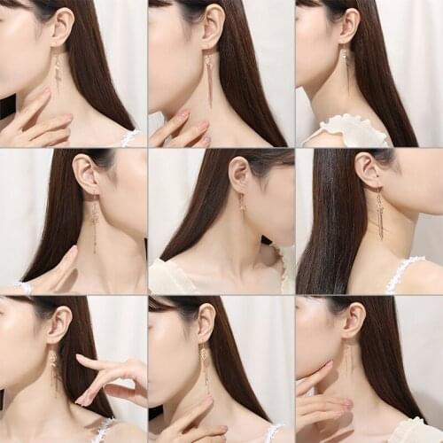 Korean Style S925 Silver Rose Gold Plated Earrings For Women 2021 Trend Flowers Stars Ins Long Tassel Hoop Earrings Eardrop