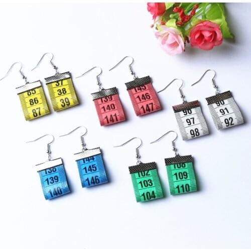 Tape Measure Earrings Upcycled Recycled Multiple Colors Hipster Vintage Handmade Girl Droop Earrings Fashion Jewelry Gifts