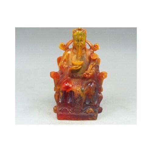 Elaborate Old China Handwork Artificial Amber Resin God Of Wealth Bring Wealth Lucky Statue