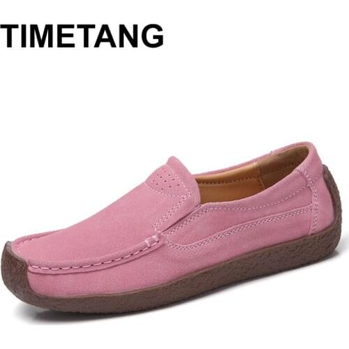 TIMETANG 2018 Retro Genuine Leather Shoes Woman Slip on Loafers Flat Heel Casual Shoes Flats For Women Driving Shoes E338