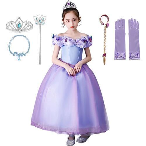 VOGUEON Girls Cinderella Dress Up Costume Butterflies Kids Off Shoulder Sleeveless Princess Party Dresses For Halloween Birthday