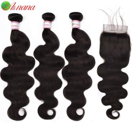 Body Wave Human Hair 3 Bundles With 5x5 Closure Natural Color Free Part Brazilian 100% Human Hair Weave 3 Bundles Hair Extension