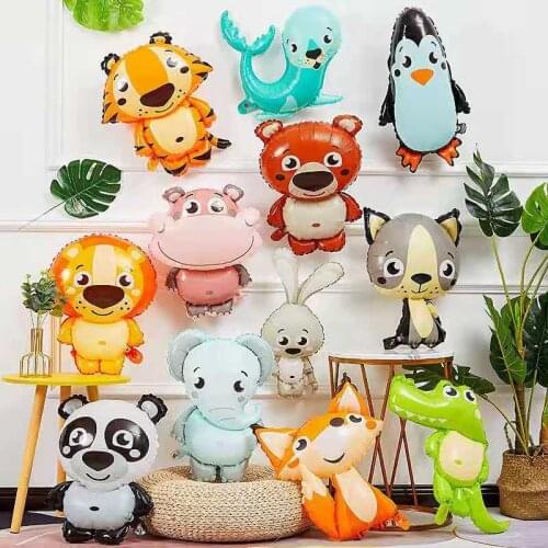 Cartoon forest wild animal aluminum foil toy balloon lion fox girl boy birthday party background decoration baby shower supplies