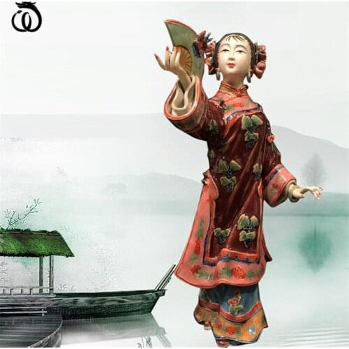 WU CHEN LONG Chinese Style Classical Beautiful Women Statue Ancient Lady Butterfly Art Sculpture Ceramic Craft Home Decor R7025