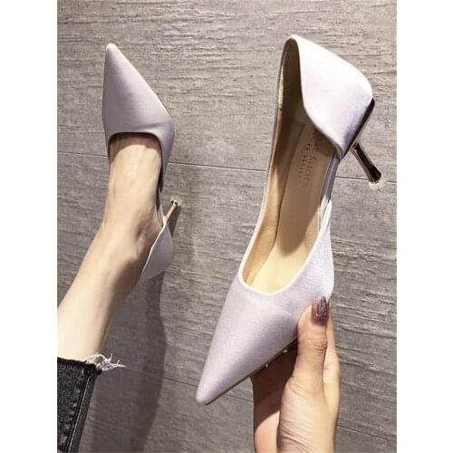 Black 7CM high heels 2021 new pointed shallow mouth all-match sexy womens shoes fashion solid color stiletto shoes
