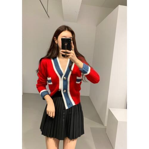 Obrix Female Casual Style Spring Autumn V-Neck Single Breasted Pockets Full Sleeve Cardigan For Women