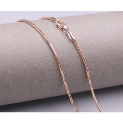 Au750 Real 18K Rose Gold Chain Neckalce For Women Female 1.0mm Round Snake Chain Choker Gold Necklace 18''L 18K Gold Jewelry