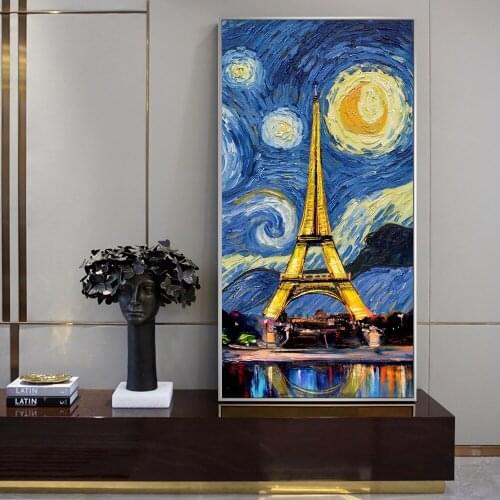 Starry Night with The Tower Canvas Paintings Modern Pop Art Landscape Wall Art Prints Cuadros Home Wall Decor Unframed