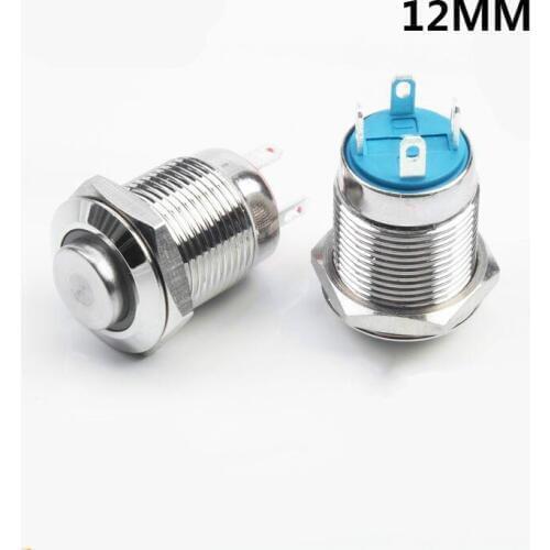 1pc 12mm metal brass push button switches ring illumination high round switch flat shape momentary 1NO pin terminal