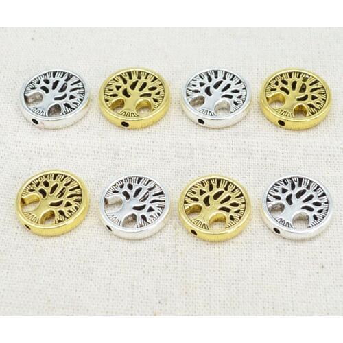 10pcs/lot Classic Round Life Tree Charm Beads 18mm Tibetan Silver/Gold Craftwork Buddhism Spacer Beads DIY Retro Jewelry Making