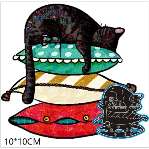 100*100mm Cat Sleeping on Pillow New Craft Decoration Metal Cutting Die Scrapbooking Album Paper Card Craft Embossing DIY Dies