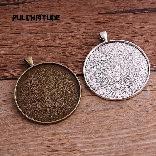 2pcs 45/50/58mm Inner Size 2 Colors Plated Classic Style Cabochon Base Setting Charms Pendant Tray